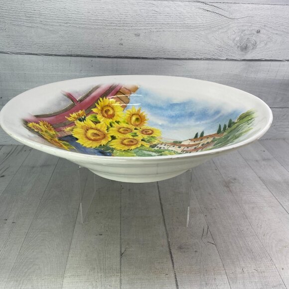 Ceramica Cuore CU415  Yellow Sunflowers Vase Landscape Italy 16" Serving Bowl - Picture 5 of 16